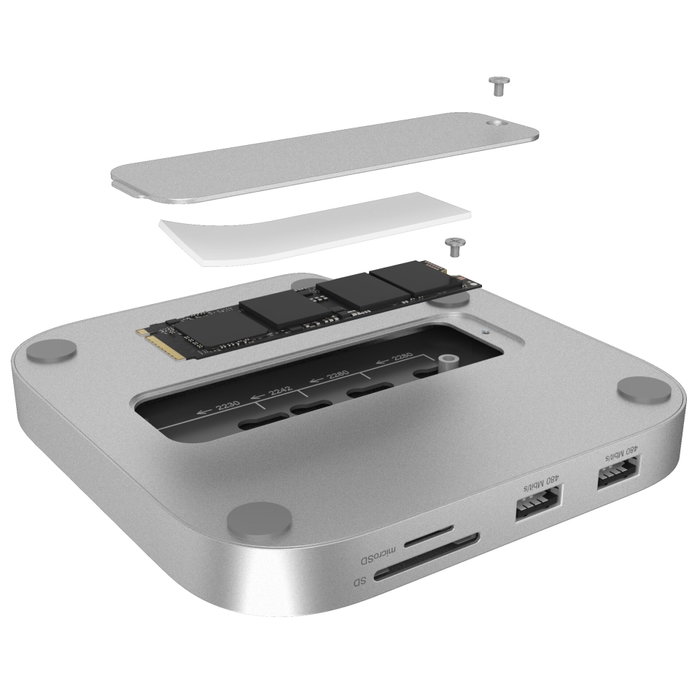 RaidSonic ICY BOX Club Dock 100 Dockingstation para Mac Mini, SSD M.2, USB 3.2 Gen 2 Type-C, Plata