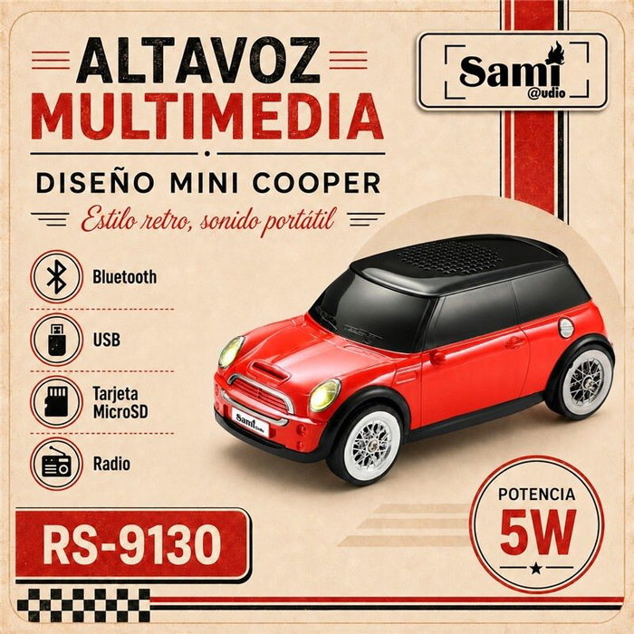 SAMI Altavoz Sami Vintage Mini Cooper Rojo Multimedia