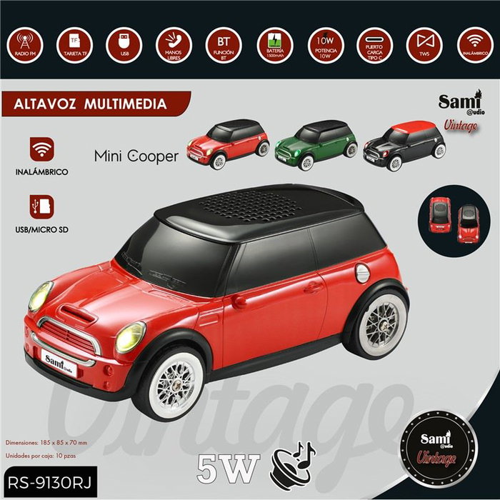 SAMI Altavoz Sami Vintage Mini Cooper Rojo Multimedia