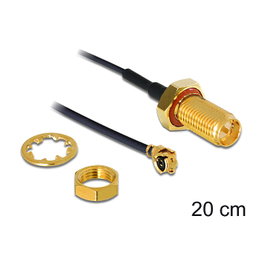 DeLOCK 88746 Cable de antena coaxial RP-SMA hembra a MHF® I Stecker 1.13, 20 cm