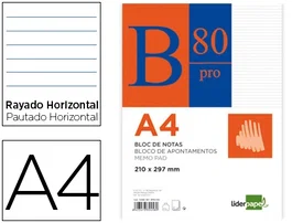 Liderpapel Bloc de notas A4 horizontal 80 hojas 60g/m2 con doble margen azul