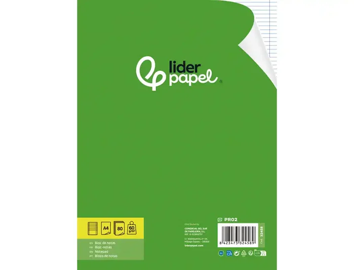 Liderpapel Bloc de notas A4 horizontal 80 hojas 60g/m2 con doble margen azul