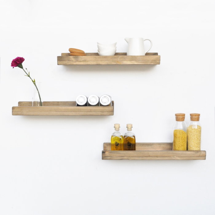 Hanah Home Estantería de Pared Aa068, Madera de Abeto Nogal, 50x13 cm (3 Piezas)