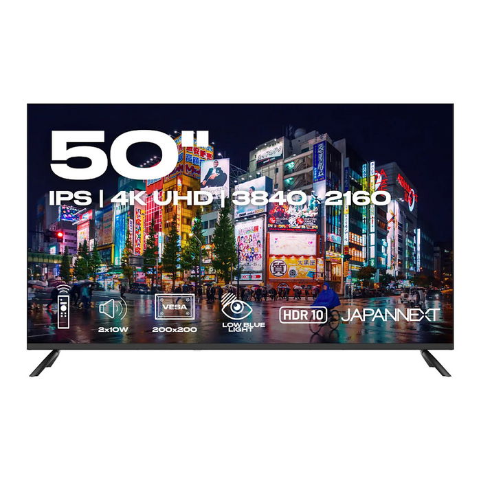 JAPANNEXT JN-IPS500UHD60F - Monitor 4K Ultra HD 50" (127 cm) 3840x2160 IPS 60Hz HDR Altavoces HDMI DisplayPort USB WLAN Negro
