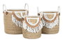 DKD Home Decor Cesta Boho Natural Blanco Fibra Algodón 40 x 47 x 40 cm Set de 3