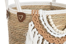 DKD Home Decor Cesta Boho Natural Blanco Fibra Algodón 40 x 47 x 40 cm Set de 3