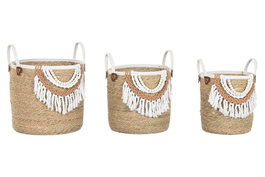 DKD Home Decor Set de 3 Cestas de Fibra y Algodón Natural