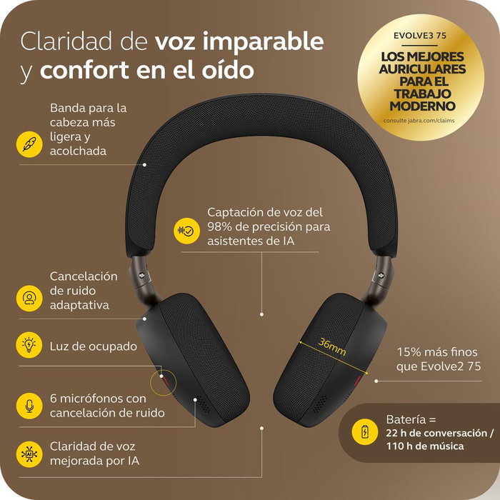 Jabra Evolve3 75 MS con Link 390c Negro
