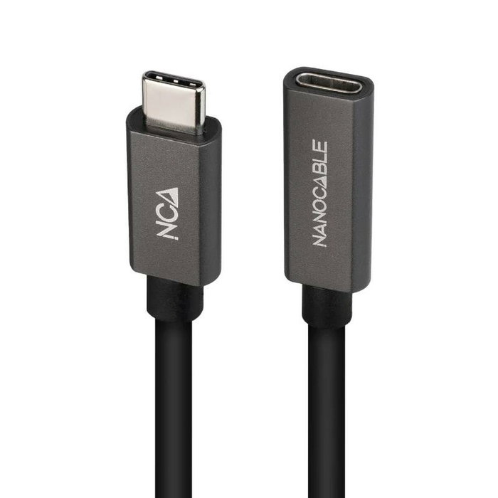 Nanocable Cable Alargador USB-C Macho a Hembra 3.2 Gen2x2 20Gbps, 50cm, Negro