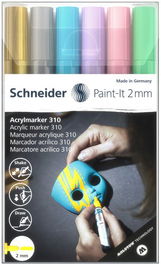Marcador Acrylic Schneider Paint-It 310 Conico (2 Mm) Estuche De 6 (Oro, Plata, Azul Pastel, Violeta Pastel, Rosa Pastel, Verde Pastel)