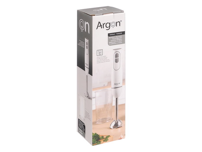 Argon Batidora de Vaso 1000W, Vaso 500ml, Color Blanco y Gris, Dimensiones 6.3x36x6.3 cm (Set de 6)