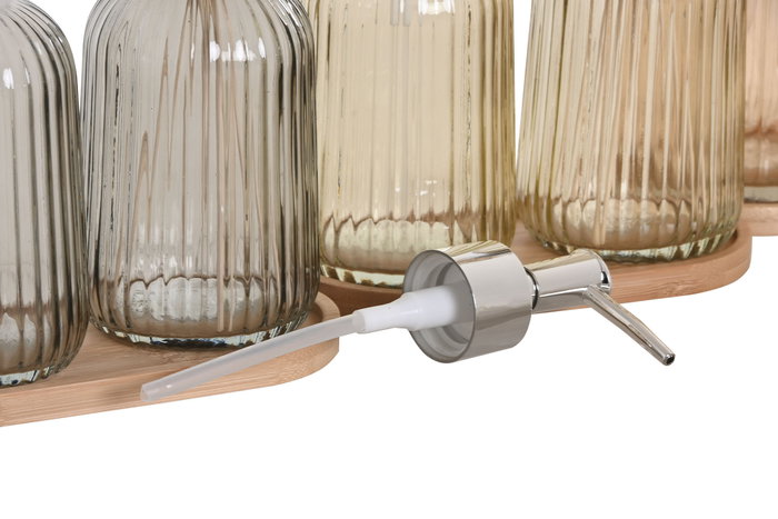 DKD Home Decor Set de Baño de 3 Piezas de Cristal y Bambú Surtido