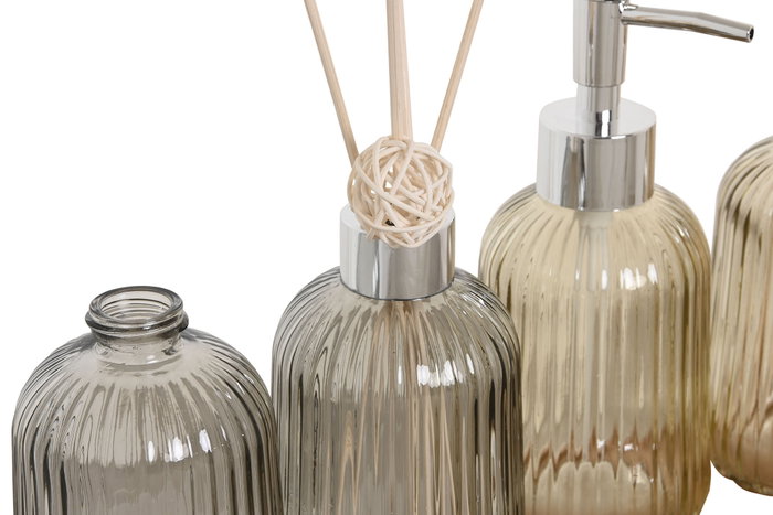 DKD Home Decor Set de Baño de 3 Piezas de Cristal y Bambú Surtido