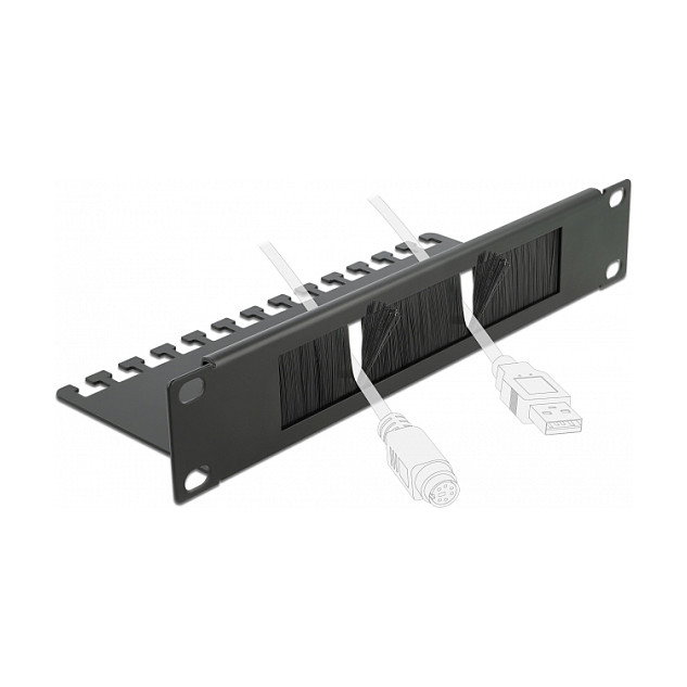 DeLOCK Regleta de cepillos de 10 pulg. con placa de soporte de cables 1U negro DeLOCK Regleta de cepillos de 10 pulg. con placa de soporte de cables 1U negro