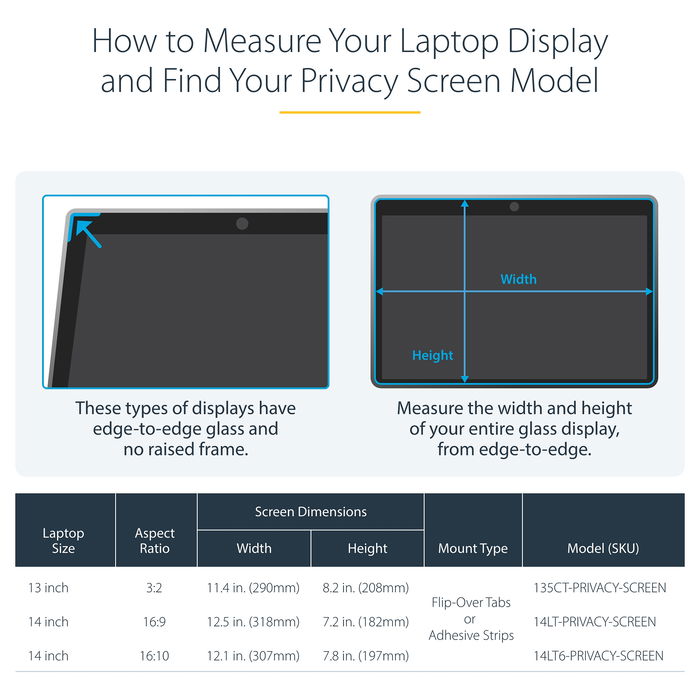 StarTech Filtro de Privacidad para Portátil 13.5 Pulgadas 3:2 Táctil Anti Luz Azul Antirreflejo