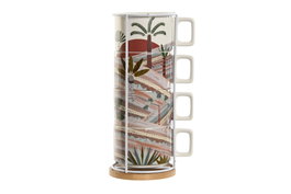 DKD Home Decor Calima 2023 Taza Boho Terracota Beige Dolomita Bambú Metal 27 cm Set 4 piezas 260 ml