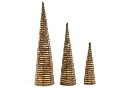 DKD Home Decor Set de 3 Conos de Ratán con LED Natural 20x20x80 cm