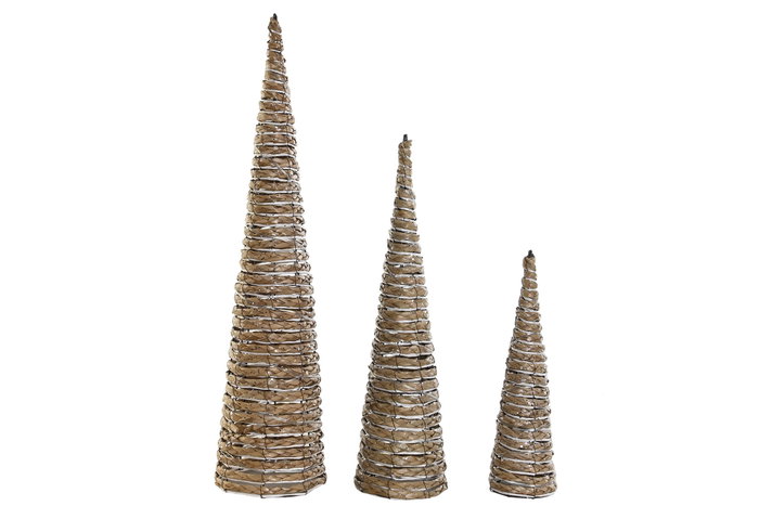 DKD Home Decor Set de 3 Conos de Ratán con LED Natural 20x20x80 cm DKD Home Decor Set de 3 Conos de Ratán con LED Natural 20x20x80 cm