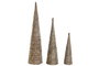 DKD Home Decor Set de 3 Conos de Ratán con LED Natural 20x20x80 cm