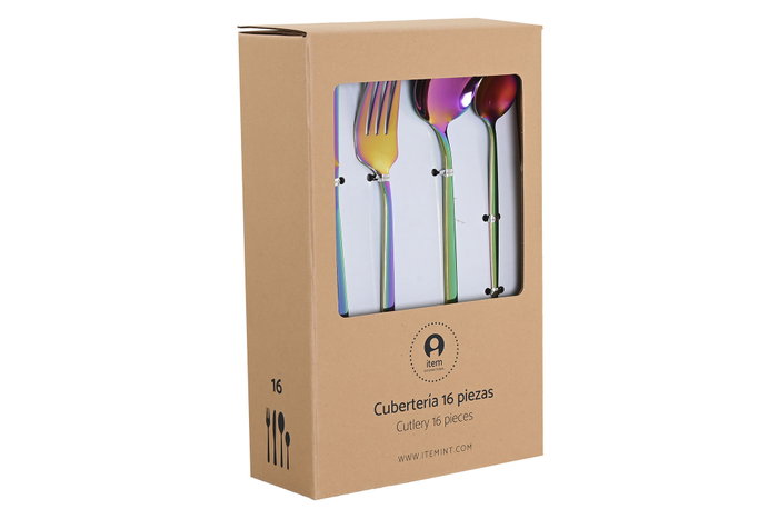 DKD Home Decor Cubertería Set 16 Inox Iridiscente Modern Mision DKD Home Decor Cubertería Set 16 Inox Iridiscente Modern Mision