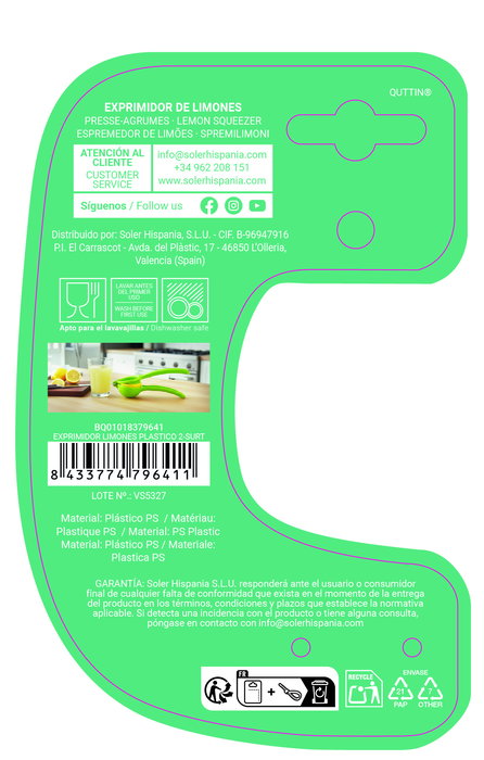 Inde Exprimidor de Limones de Plástico con 2 Surtidores, 21.5 x 7.5 x 4.5 cm, para Exprimir Cítricos de Forma Rápida y Fácil (24 Unidades)