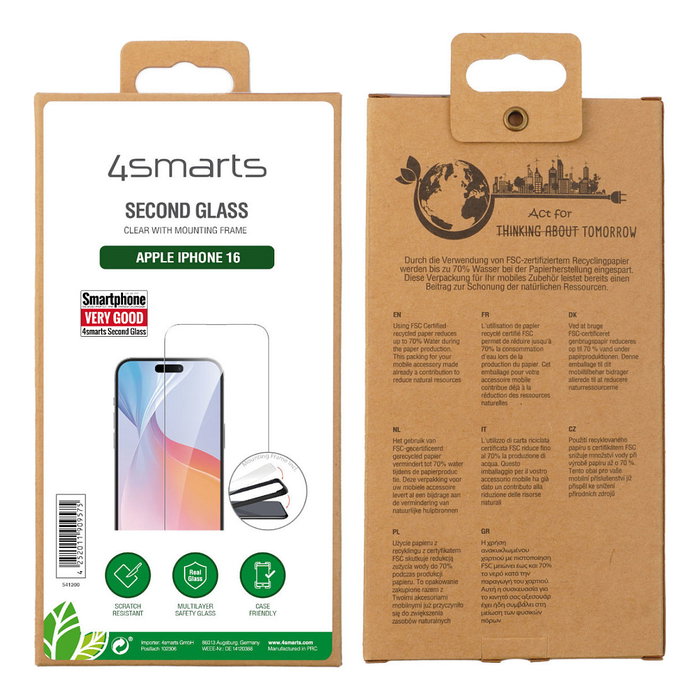 4smarts 541200 Protector de Pantalla de Cristal Templado para iPhone 16