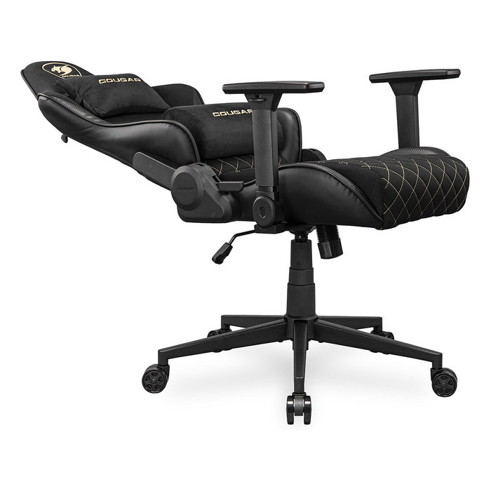 Cougar Silla Gaming Armor One V2 Gold F, Respaldo Ajustable 90-155°, Reposabrazos 4D, Acolchado Tela/PVC Negro y Oro, Peso Máx. 120 kg