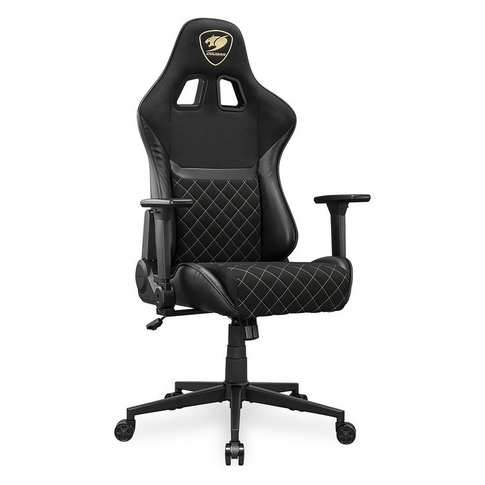 Cougar Silla Gaming Armor One V2 Gold F, Respaldo Ajustable 90-155°, Reposabrazos 4D, Acolchado Tela/PVC Negro y Oro, Peso Máx. 120 kg