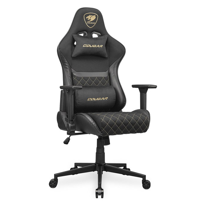 Cougar Silla Gaming Armor One V2 Gold F, Respaldo Ajustable 90-155°, Reposabrazos 4D, Acolchado Tela/PVC Negro y Oro, Peso Máx. 120 kg