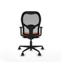 Silla de oficina Jorquera con mecanismo Sincro tapizada con Tela color Naranja y malla color Gris. Equipada con lumbar 1D, Brazos 1D y Ruedas 65mm nailon
