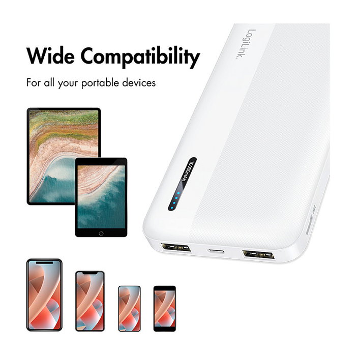 LogiLink Mobile Power Bank 10.000 mAh, USB-C, blanco