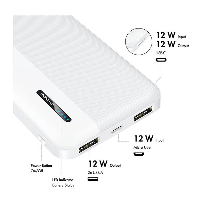 LogiLink Mobile Power Bank 10.000 mAh, USB-C, blanco