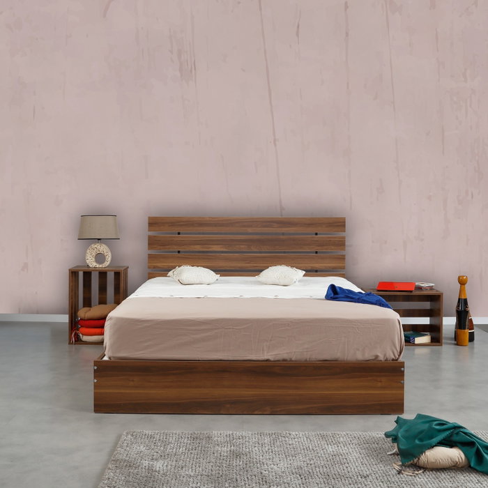 Hanah Home Fuga 160 Somier Doble para Colchón 160x200 cm, Tablero Partículas Melamina 18mm, Estructura Metálica, Nogal
