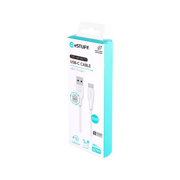 eSTUFF Cable USB-C a USB-A INFINITE 1 m Blanco eSTUFF Cable USB-C a USB-A INFINITE 1 m Blanco