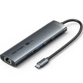 Vention Docking Station USB-C TGUHB con HDMI, RJ45, 2xUSB, 1xUSB-C PD 100W, Lector Tarjetas Gris