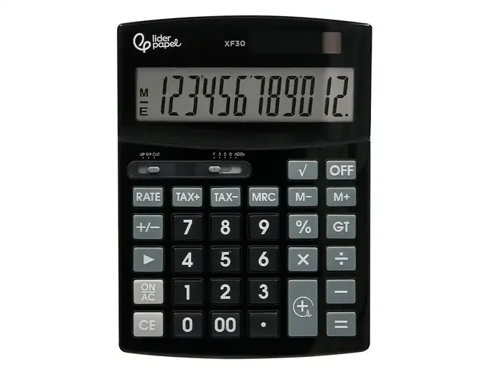 Liderpapel Calculadora Sobremesa XF30 12 Dígitos Solar y Pilas Color Negro 190x140x30 mm