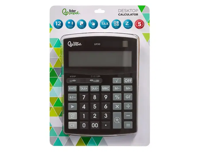 Liderpapel Calculadora Sobremesa XF30 12 Dígitos Solar y Pilas Color Negro 190x140x30 mm