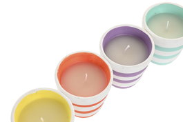 DKD Home Decor Vela Bicolor Amarillo de Terracota con Rayas 8 x 8 x 8 cm (12 Unidades)