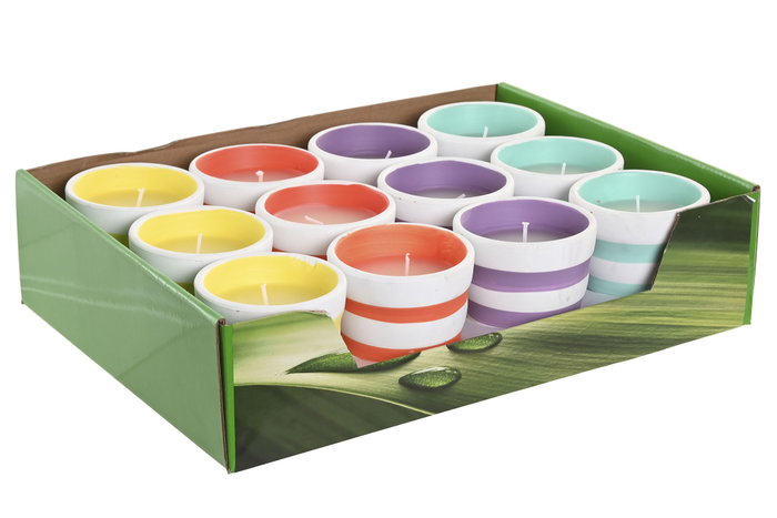 DKD Home Decor Surtido de 4 Velas de Terracota con Diseño de Rayas