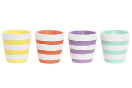 DKD Home Decor Surtido de 4 Velas de Terracota con Diseño de Rayas