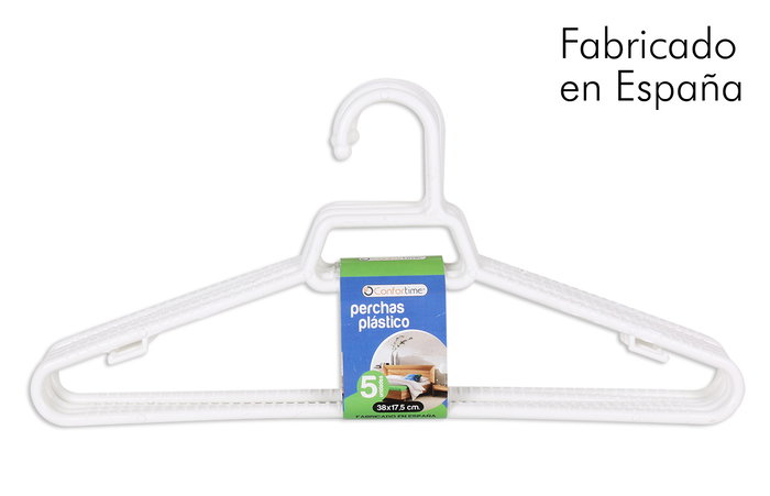 Dem Set 5 Perchas Plástico 38 x 17.5 cm Leo (12 Cajas) Dem Set 5 Perchas Plástico 38 x 17.5 cm Leo (12 Cajas)