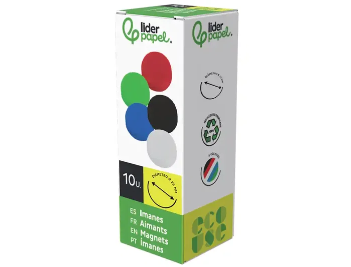 Liderpapel Imán para pizarra magnética Ecouse PP reciclado, 25 mm, caja 10 unidades Liderpapel Imán para pizarra magnética Ecouse PP reciclado, 25 mm, caja 10 unidades