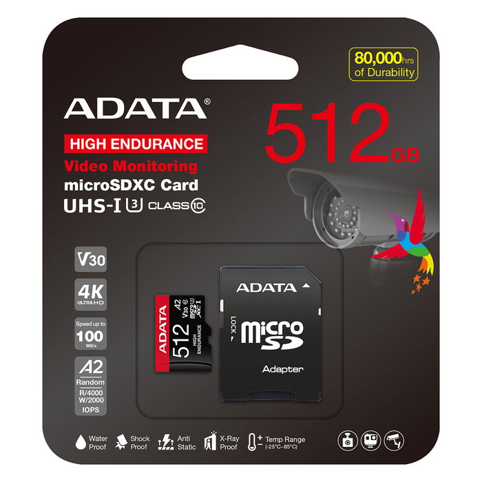 ADATA High Endurance 512GB microSDXC UHS-I U3 V30 A2 Clase 10 Tarjeta de Memoria