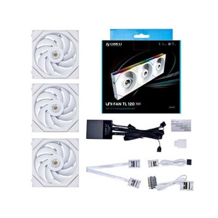 Lian Li UNI FAN TL120-3 White Kit de 3 Ventiladores ARGB 120mm para PC, Flujo de Aire 90.1 CFM, Silencioso 33 dB, Conexión en Cadena, Control L-Connect 3, Ref. G99.12TL3W.00