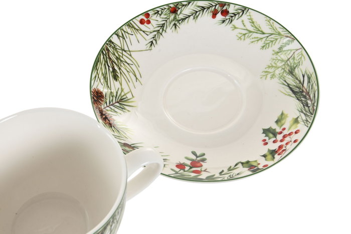 DKD Home Decor Set de 2 Tazas de Porcelana Acebo Verde