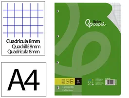 Liderpapel Recambio A4 100 Hojas 75gr Cuadro 8mm Con Margen 4 Taladros