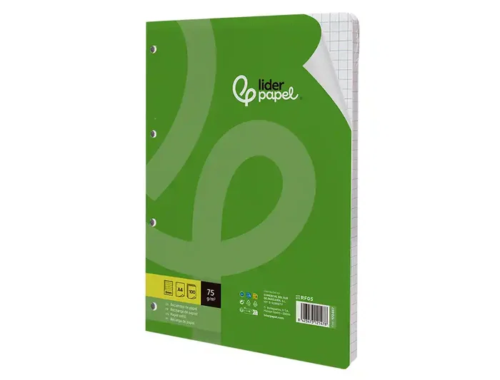 Liderpapel Recambio A4 100 Hojas 75gr Cuadro 8mm Con Margen 4 Taladros Liderpapel Recambio A4 100 Hojas 75gr Cuadro 8mm Con Margen 4 Taladros