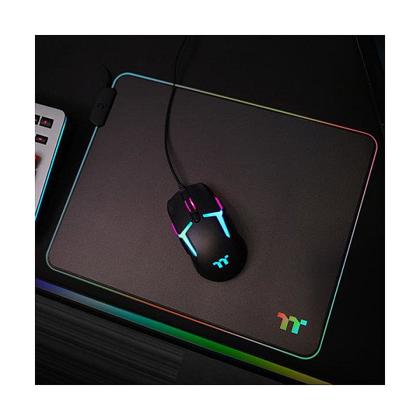Thermaltake Level 20 RGB Alfombrilla de Ratón para Juegos, Negro, GMP-LVT-RGBHMS-01, 370 x 290 x 4 mm, Base Antiderrapante, Iluminación LED RGB, USB