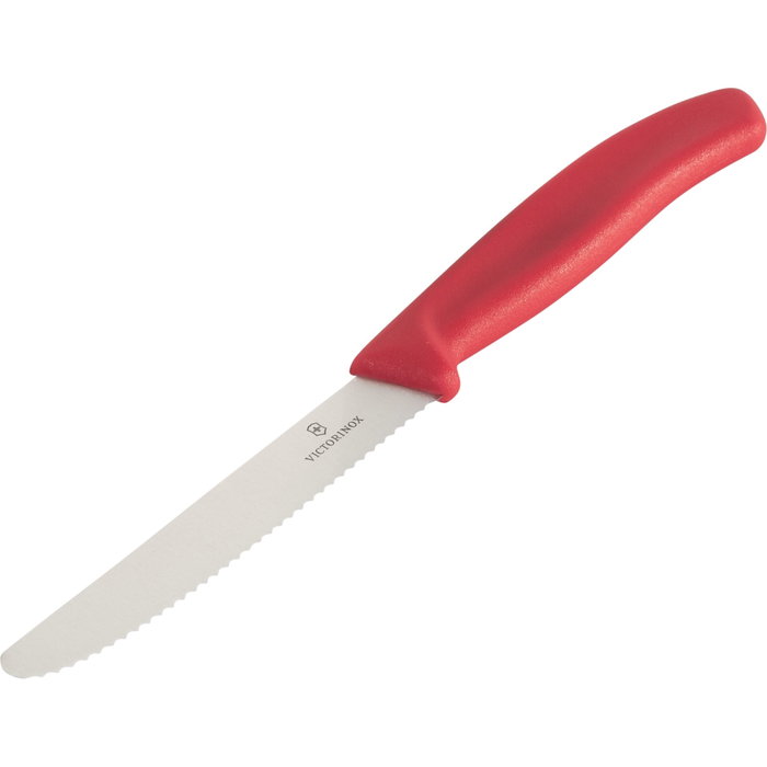 Victorinox Swiss Classic Cuchillo de mesa rojo con hoja de 11 cm de acero inoxidable de sierra alta/serrado de 11 cm de hoja de acero inoxidable con mango rojo de polipropileno