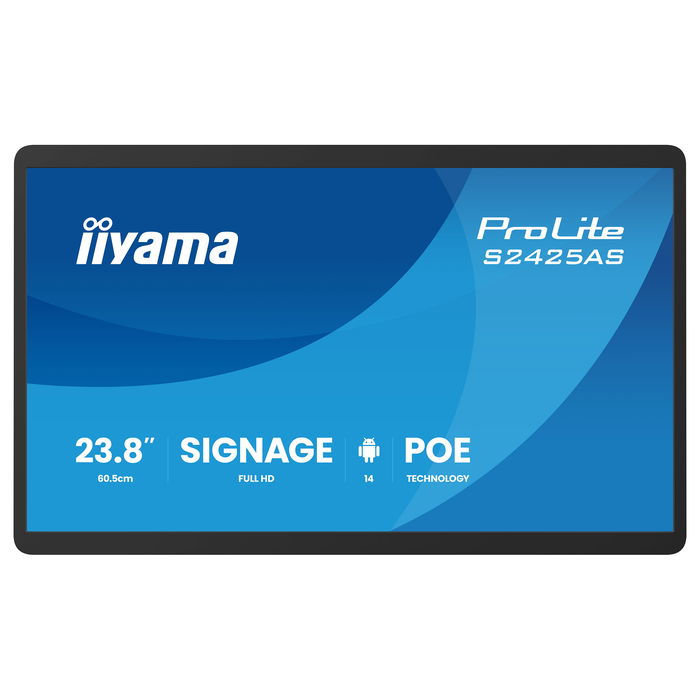 iiyama ProLite S2425AS-B1P - Pantalla Digital 23.8" Full HD IPS, Android SoC, Wi-Fi 6, USB-C, Altavoces 10W, 24/7, VESA 100x100, Negro